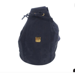 MCM Navy Monogram Drawstring Backpack 12.6”x12.6”x8.7”